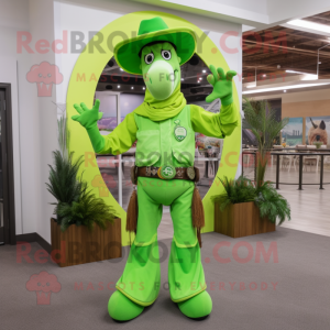 Lime Green Horseshoe mascot costume character dressed with a Romper and Gloves