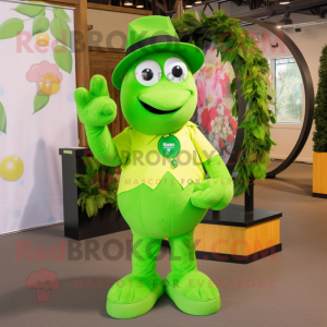 Lime Green Horseshoe mascot costume character dressed with a Romper and Gloves