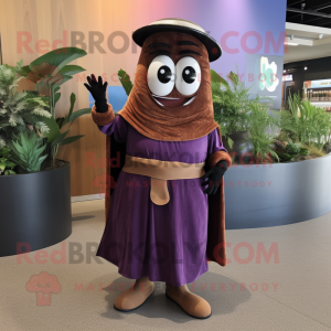 Rust Eggplant mascot costume character dressed with a Maxi Skirt and Belts