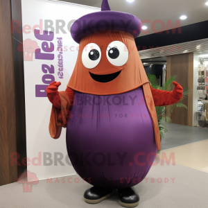 Rust Eggplant mascot costume character dressed with a Maxi Skirt and Belts