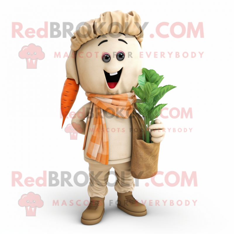 Beige Carrot mascot costume character dressed with a Cargo Pants and Scarves