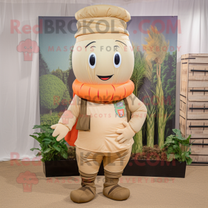 Beige Carrot mascot costume character dressed with a Cargo Pants and Scarves
