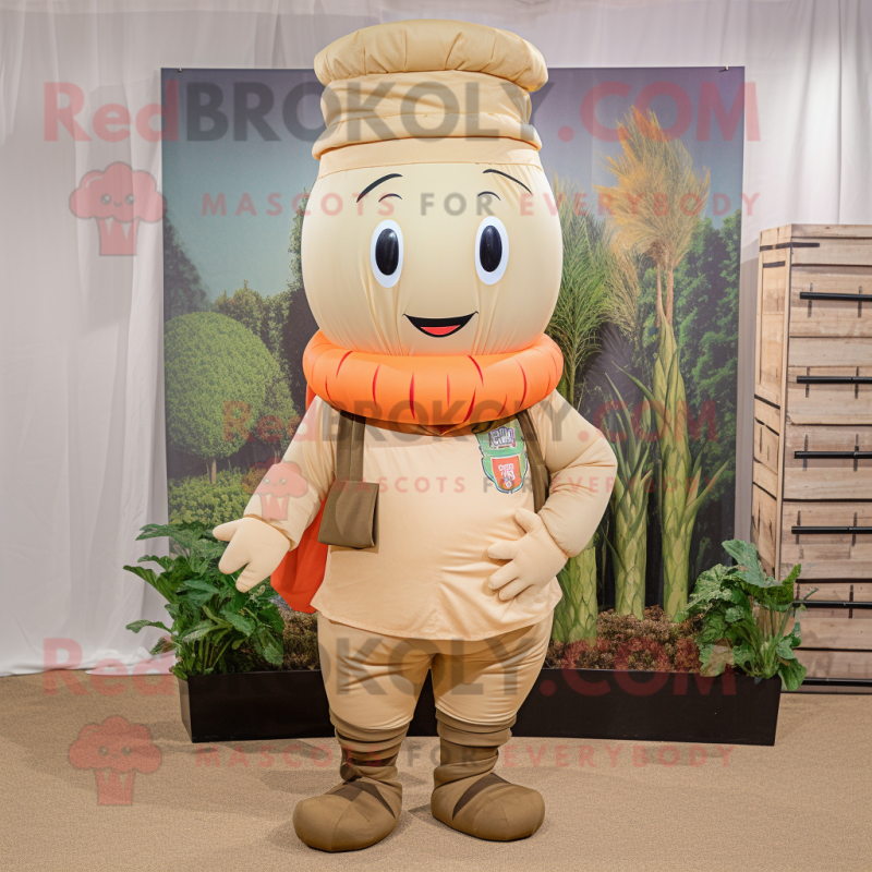 Beige Carrot mascot costume character dressed with a Cargo Pants and Scarves Beige Carrot mascot costume character dressed with a Cargo Pants and Scarves