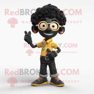 Black Television mascot costume character dressed with a Chinos and Bracelets