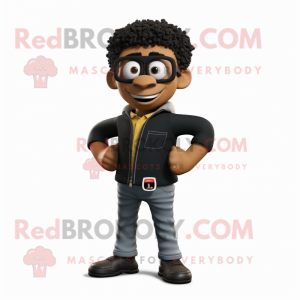 Black Television mascot costume character dressed with a Chinos and Bracelets