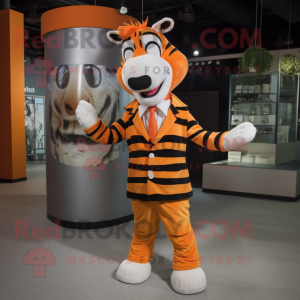 Orange Zebra mascot costume character dressed with a Dress Shirt and Cummerbunds