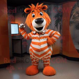 Orange Zebra mascot costume character dressed with a Dress Shirt and Cummerbunds