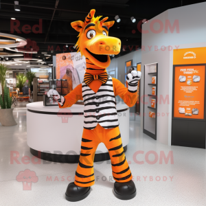 Orange Zebra mascot costume character dressed with a Dress Shirt and Cummerbunds