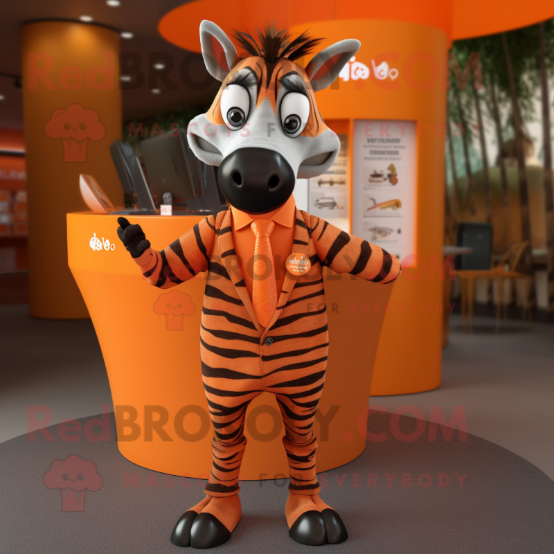 Orange Zebra mascot costume character dressed with a Dress Shirt and Cummerbunds