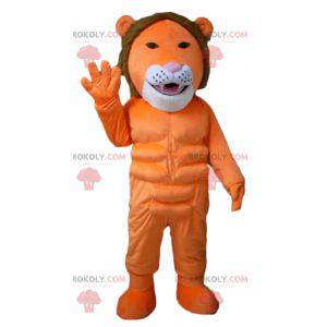Mascot orange white and brown lion very original and colorful -