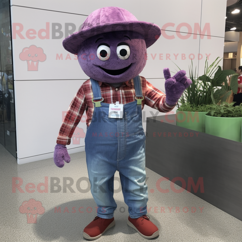 Purple Watermelon mascot costume character dressed with a Chambray Shirt and Hats Purple Watermelon mascot costume character dressed with a Chambray Shirt and Hats