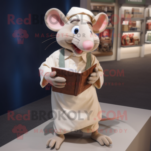 Beige Ratatouille mascot costume character dressed with a Poplin Shirt and Reading glasses