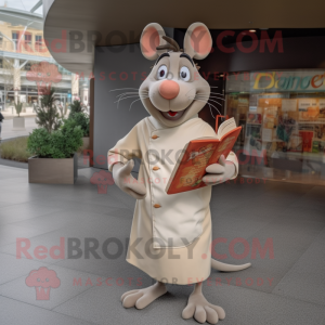 Beige Ratatouille mascot costume character dressed with a Poplin Shirt and Reading glasses