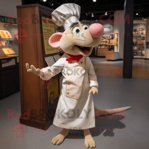 Beige Ratatouille mascot costume character dressed with a Poplin Shirt and Reading glasses