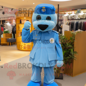 Sky Blue Air Force Soldier mascot costume character dressed with a Cover-up and Berets