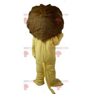 Yellow and brown lion mascot with a large hairy mane -