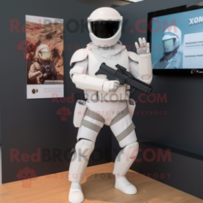 White Para Commando mascot costume character dressed with a Rash Guard and Belts