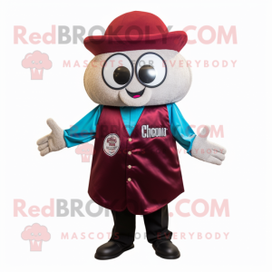 Maroon Clam Chowder mascot costume character dressed with a Vest and Ties