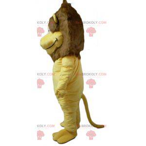 Yellow and brown lion mascot with a large hairy mane -