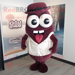 Maroon Clam Chowder mascot costume character dressed with a Vest and Ties