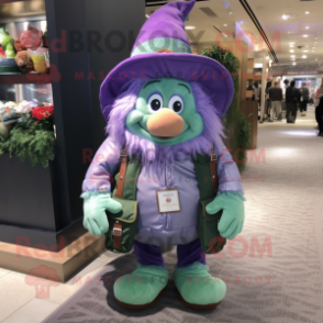 Lavender Leprechaun Hat mascot costume character dressed with a Cover-up and Backpacks