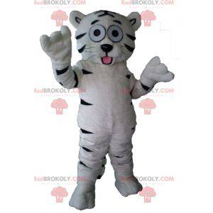 Sweet and touching cute white and black tiger mascot -