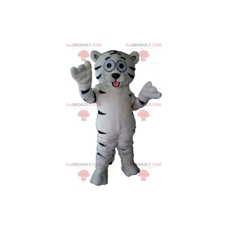 Sweet and touching cute white and black tiger mascot -
