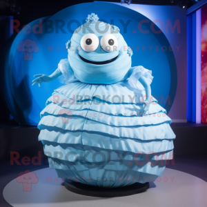 Sky Blue Trilobite mascot costume character dressed with a Circle Skirt and Belts