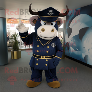 Navy Minotaur mascot costume character dressed with a Midi Dress and Hats