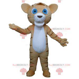 Gato mascote tigre marrom e branco com olhos azuis -