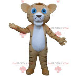 Mascotte de tigre marron et blanc de chat aux yeux bleus -