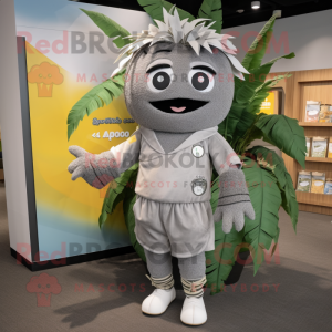 Gray Mango mascot costume character dressed with a Joggers and Wraps