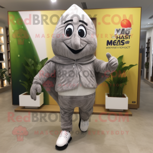 Gray Mango mascot costume character dressed with a Joggers and Wraps