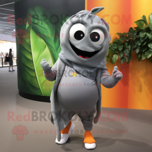 Gray Mango mascot costume character dressed with a Joggers and Wraps