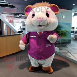 Magenta Hamster mascot costume character dressed with a Dress Shirt and Foot pads