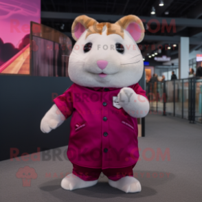 Magenta Hamster mascot costume character dressed with a Dress Shirt and Foot pads