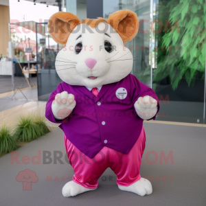 Magenta Hamster mascot costume character dressed with a Dress Shirt and Foot pads