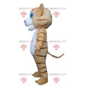 Gato mascote tigre marrom e branco com olhos azuis -