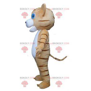 Mascotte de tigre marron et blanc de chat aux yeux bleus -