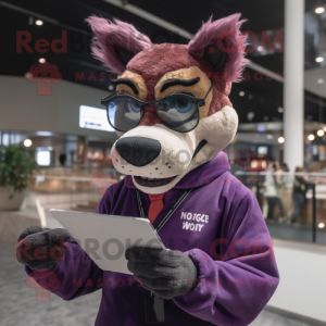 Purple Thylacosmilus mascot costume character dressed with a Bodysuit and Reading glasses