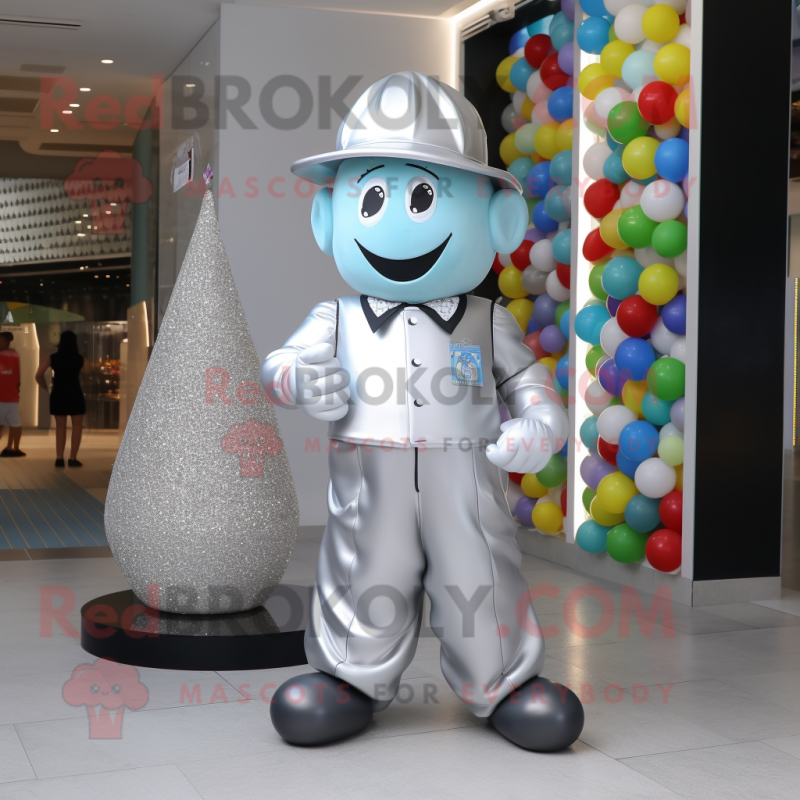 Silver Candy mascot costume character dressed with a Polo Shirt and Hats