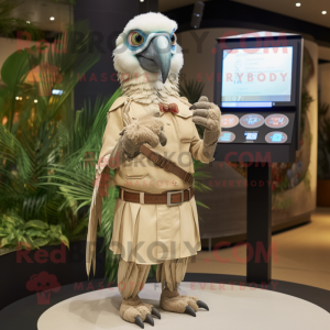 Beige Parrot mascot costume character dressed with a Skirt and Digital watches