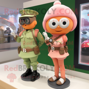 Peach Soldier mascot costume character dressed with a Wrap Skirt and Smartwatches