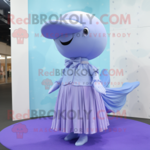 Lavender Blue Whale mascot costume character dressed with a Pleated Skirt and Cufflinks