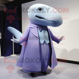 Lavender Blue Whale mascot costume character dressed with a Pleated Skirt and Cufflinks