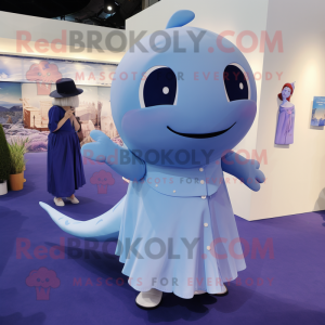 Lavender Blue Whale mascot costume character dressed with a Pleated Skirt and Cufflinks