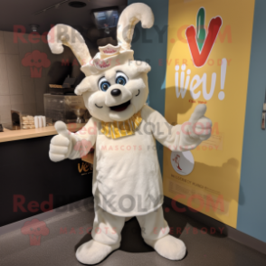 Cream Goulash mascot costume character dressed with a V-Neck Tee and Hairpins