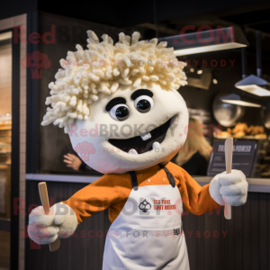 Cream Goulash mascot costume character dressed with a V-Neck Tee and Hairpins
