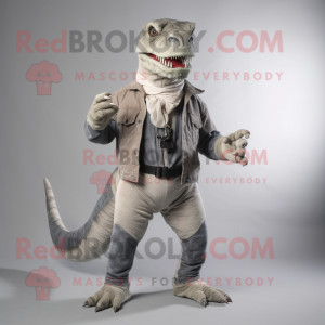 Gray Allosaurus mascot costume character dressed with a Corduroy Pants and Belts