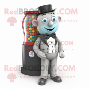 Gray Gumball Machine mascot costume character dressed with a Waistcoat and Bow ties